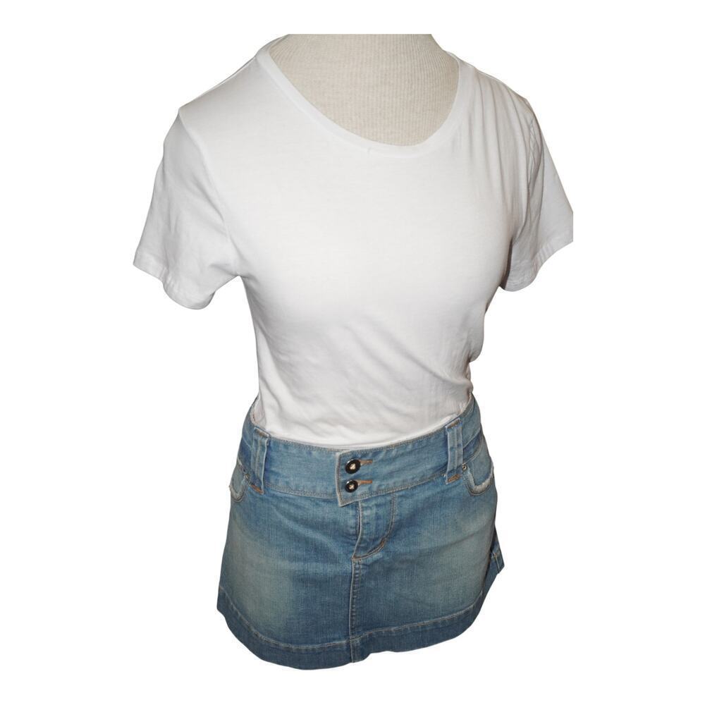 American Eagle Vintage Denim Mini Skirt Floral Interior Medium Wash Size 8